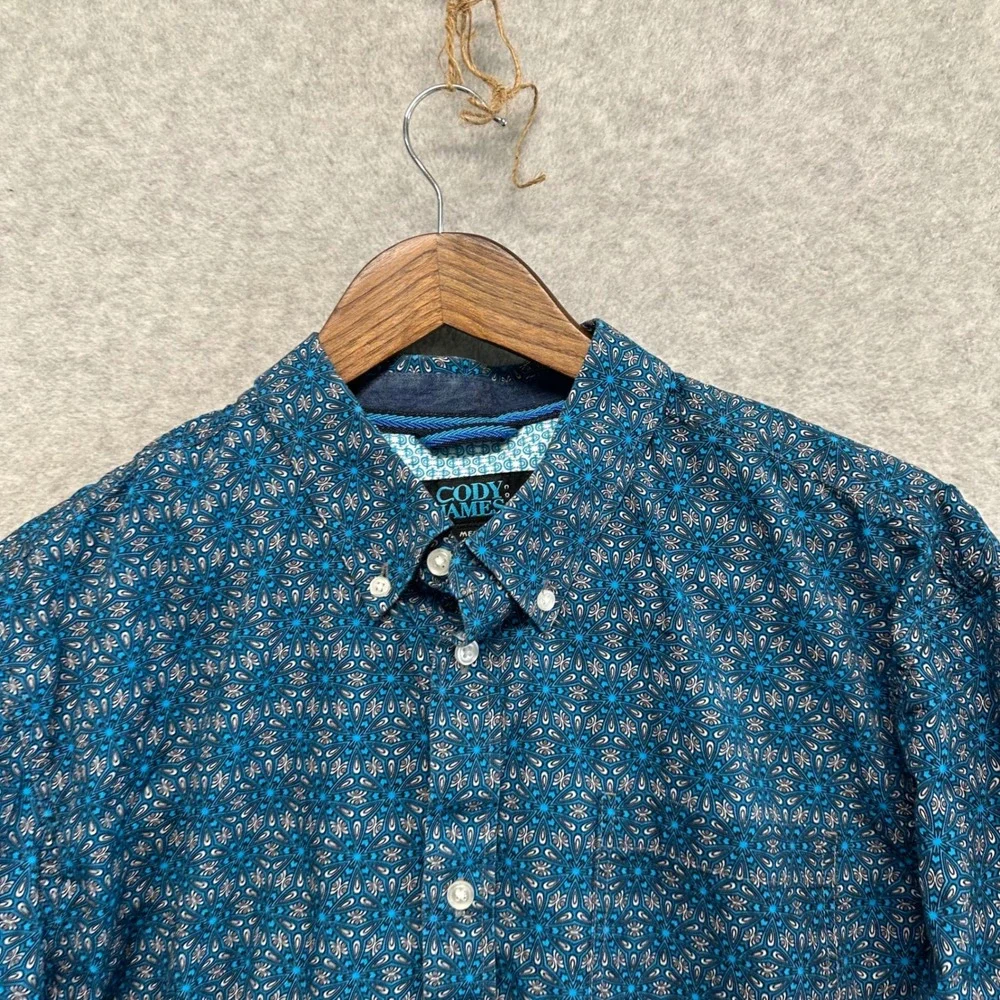 Cody James Mens Button Down Shirt Size M Geometric Print Long Sleeve Blue Wester - Picture 2 of 11